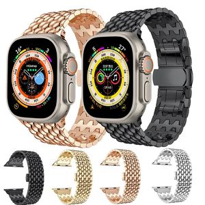 Luxury Golden Metal Band för iWatch Series 8 7 6 5 4 SE Ultra rostfritt stål strep Apple Watch 49mm 40mm 41mm 42mm 44mm 45mm kvinnor män