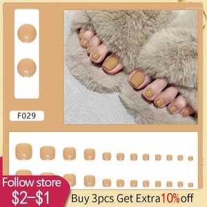 Falska naglar 24st Fake French Toe Set Press On Short Square Nail Tips Wearable Color Diy Fashion Feet