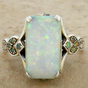 Bröllopsringar Vintage Antik silverfärg Victorian Färgglad Opal Ring Aobao för kvinnor Män Bohemiska uttalande smyckesfinger