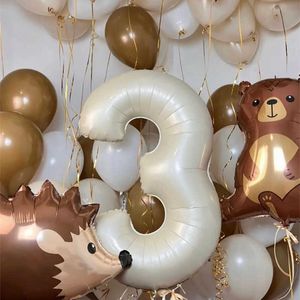 Decorazione Jungle Bear Coniglio Palloncini foil Numero crema al caramello Baby Shower Compleanno per bambini Palline decorative fai da te