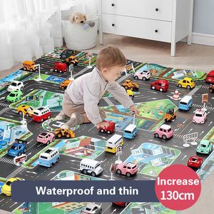 Diecast Model City Teppich Kinder Spielzeug Spiele Straße Matte Kinder Verkehrskarte Boy Mädchen Bildungsspielzeugstraße Teppich Playmat für Babymatten Cartoon 230811