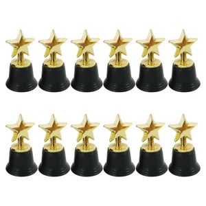 Collectable 12Pcs Award Golden Mini Trophy Prizes Decor Plastic Reward Kindergarten Kids Gift Awards with Black Base 230811