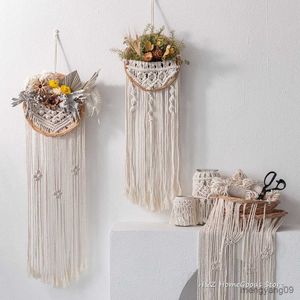 Tapestries Round Flower Pot Tapestry Hand-woven Wall Hanging Art Woven Crafts For Room Decoration Dedroom Livingroom R230812