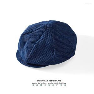 Basker badbowl handgjorda växter indigo blå färgad kendo åttkantig hatt original design unisex retro casual cap mens brittisk sboy man