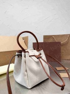 Canvas bucket crossbody bag with drawstring design Women's shoulder bag Leather handle Metal B-letter large capacity designer bag