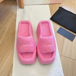 balenciga fluffy Slippers lady fashion winter teddy bear fuzzy sandale Women men tazz fur Slide sandal designer Shoe house heel platform Slipper luxury white slides