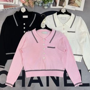 Women's Sweaters Striped Polo Neck Knit Top Ladies Long Sleeve Shirts with Collar 2023 Spring Classic Tops Sweeater Shirt 230811