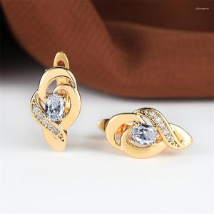 Hoop Earrings Luxury Female Crystal White Stone Small Oval Zircon Trendy Yellow Gold Color Wedding For Women