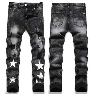 Aria designer di armi da uomo miri New Jeans Purple Stack Ksubi Jeans Brand Trendy Trendy Extrad Out Out Holing Jeans's Men's American Pants Straigh