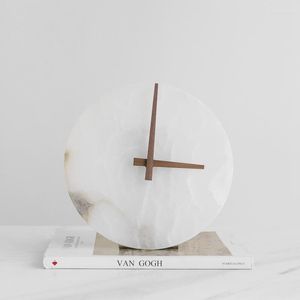 Table Clocks Luxury Round Creative Marble 23cm Clock Pendulum Sample Room Living Bedroom Tv Counter Decorations Accessories