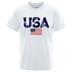 Мужские футболки Винтаж USA Flag Street Print Мужские футболки высококачественные футболки летние повседневные хлопковые топы хип-хоп дышащая футболка 230812