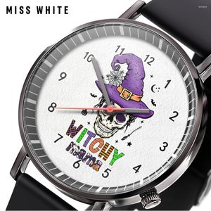 Wristwatches Trend Fashion Watch Halloween Horror Pumpkin Skull Witch Hat Moon Men's And Women's Rubber Strap Quartz Wrist