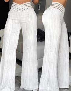 Calças femininas Capris elegante cintura alta que se exaveu para mulheres sobrepõem a cintura texturizada cross cross sheer design feminino trabalho de verão calça 230812
