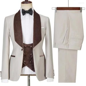 Abiti da uomo uomo d'affari da 3 pezzi a scialle di velluto giubbotto cappotto slim adattarsi costume homme sposa da sposa abito da ballo blazer set di blazer formali