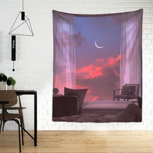 Tapissries Sunset Window Scenery Tapestry Wall Hanging Modern Landscape Art Dormitory Living Room Home Decor