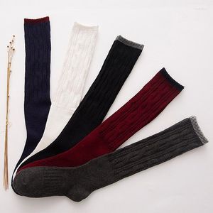 Donne calzini autunno e inverno all'ingrosso a colori puro in cotone ad alto tubo ad alto tubo ginocchio 5 -pair/lotto