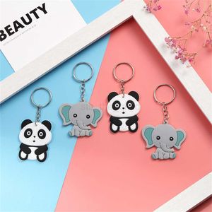 Keychains Lanyards PVC Soft Rubber Cartoon Animal Key Chain Panda Elephant Cow Bear New Dock Bag Pendant Accessories Söta ornament för kvinnors barn