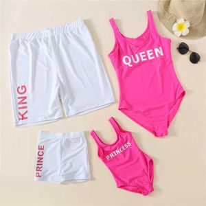 Family Matching Outfits King Queen Swimsuit Family Matching Outfits One-Piece Mother Daughter Swimwear Beach Mommy and Me Clothes Father Son Swim Shorts