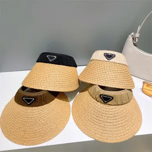 Mulher Luxo Visor Hats Designer Straw Hat mens vazio Triângulo Triângulo Summer Summer Beach Hat Raffia Caps Casquette P Visors 238129D
