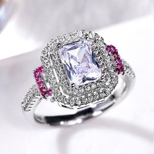 Wedding Rings 2023 Pink Rectangular Princess Ring Fashion Engagement For Women F804