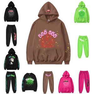 SP5der Young Thug 555555 Men Kvinnor Hoodie High Quality Foam Print Spider Web Graphic Pink Sweatshirts Y2K Pullovers Size S-XXL