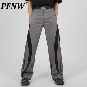 Men's Suits PFNW Spring Summer Tide Contrast Side Zippers Suit Pants Fashion Cool Motorcycle Straight Baggy Techwear Trousers 12A9555