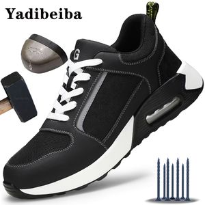 Botas sapatos de segurança de almofada aérea homens homens trabalham tênis leves aço respirável de dedo do pé de dedo do pé 230812