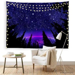 Tapestries Forest Starry Tapestry Purple Galaxy Constellation Wall Art Tapestry Moon Fantasy Tapestry Aesthetic Room Decor Tapiz R230812