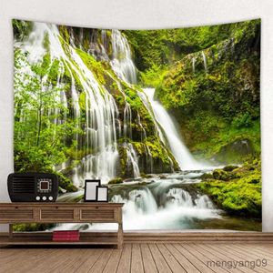 Tapestries Green Jungle Tapestry Vacker naturskog Stor vägg hängande hippie väggkonst heminredning tapestry r230812