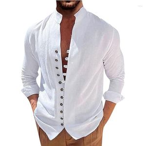 Camisas casuais masculinas masculino botão de linho de manga longa de algodão de algodão de verão tampos de praia