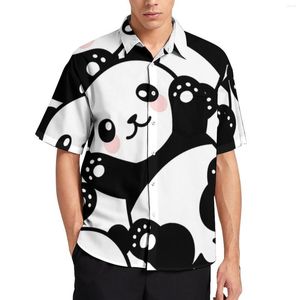 Mäns casual skjortor söta panda nörd 3d tryckta män mode hawaiian strand harajuku kort ärm blusa yrke lapel vintage