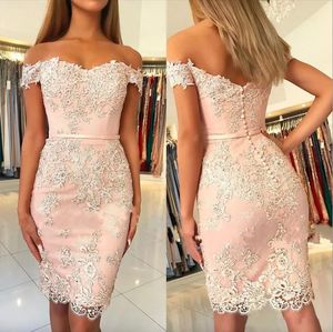 New Arrival Light Pink Cocktail Dresses Spaghetti Straps Sweetheart Sheath Lace Appliques Above Knee Sexy Women Short Prom Party Gowns