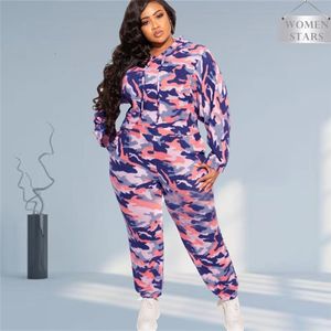 Calças de tamanho grande feminino Camuflando duas peças para mulheres plus size roupas suor de roupas de moletom define as roupas de fitness casuais de partida de atacado 230811