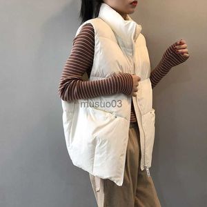 Women's Vests 2021 New Body Warmer Women's Down Cotton Vest Jacket Loose White Down Cotton Thick Waistcoat Vest Zipper Sleeveless Coat Women HKD230812