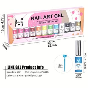 12 Colors Painted Gel Nail Polish Set Line Art Gel Glitter Slivery Golden Salon DIY Manicure Nail Art