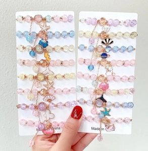 Beads Bracelets Kids Jewelry Girls Friendship Pendants Charm Glass Crystal Beaded Stretch Wristband Anklets Birthday Bag Fillers Pink 11 LL