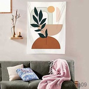 Tapisserier Abstract Tapestry Bedroom Eesthetics Plant Tapestry Wall Hanging Sun Plant Decorative Art Tapestry vardagsrum R230812