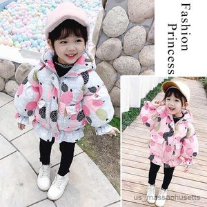 Giacche ragazze inverno cappotto per bambini stampato con cappuccio cappotti caldi giacche da ragazza over -coats abiti R230812