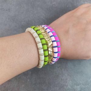 Charm Bracelets Polymer Clay Bracelet Women Jewelry Vinyl Heishi Disc Beads Summer Beach African Pulseras Handmade Elastic