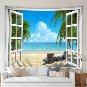 Tapestries Ocean Beach Landscape Tapestry Island Coconut Trees Forest Nature Scenery Garden Wall Hanging Home Living Room Decor R230812