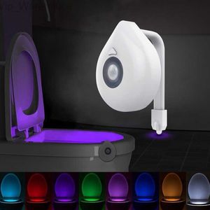 LED -toalettstol nattljus rörelse sensor wc ljus 8 färger föränderlig lampa aaa batteridriven bakgrundsbelysning för toalettskål barn hkd230812