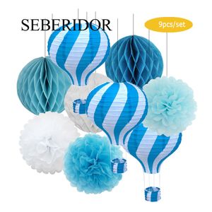 Inne imprezy imprezowe Blue Pink Zestaw Balon Balon Kształt Papier Lantern Tissue Pompom Honey Pomód 12 