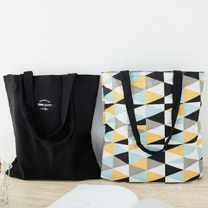 Storage Bags Canvas Fabric Double-sided Dual-use Shoulder Cotton Linen Pocket Handbag Shopping Bag Female Cloth Totes 2023