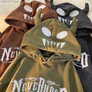 Devil Horn Goth Style New Hooded Pullovers Sweatshirts For Women and Men Y2K Funny Cape Devil Design Par Tops Fashion Hoodie HKD230725