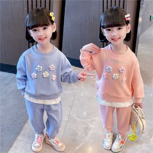 衣類セット女の子の服の花のパターンコスチューム女の子のスウェットシャツパンツ女の子の服セット春秋の衣装