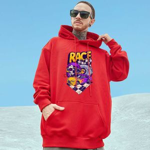 Skelett racing förare flamma cool race bil street kultur män tjocka bomull hoodies spring lös toppar original design mans huva hkd230725