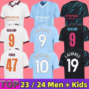 23 24 Haaland Soccer Trikots Grealish Mans Städte Mahrez Fans Spieler Version De Bruyne Foden 2024 2023 Fußballtops Shirt Kids Kit Sets WPMEN Uniform Manchesters