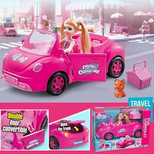 Dolls Bebek Aracı Komik Cabriolet Mini Moda Kız Bebeği Pet Dog Seyahat Dreamcar Playset Playhouse NO Electricty Fonksiyon 230811