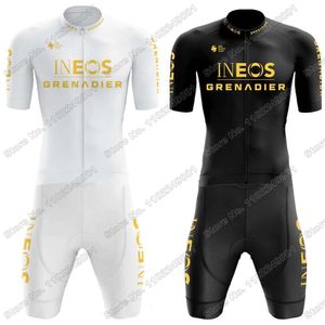 Jersey de ciclismo senta equipe INEOS Granadeiros Roupas de ciclismo Jersey Golden Cycling Jersey White Black Set Men Road Bike Cirl Suit Bicycle Bib Bib Shorts 230811