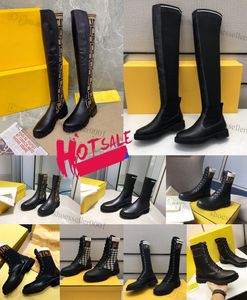 2023 Designer malha estilo estilo planos altos botas rockoko jacquard mid top top preto marrom marrom martin sobre o joelho de alta para mulheres sapatos de luxo 35-42
